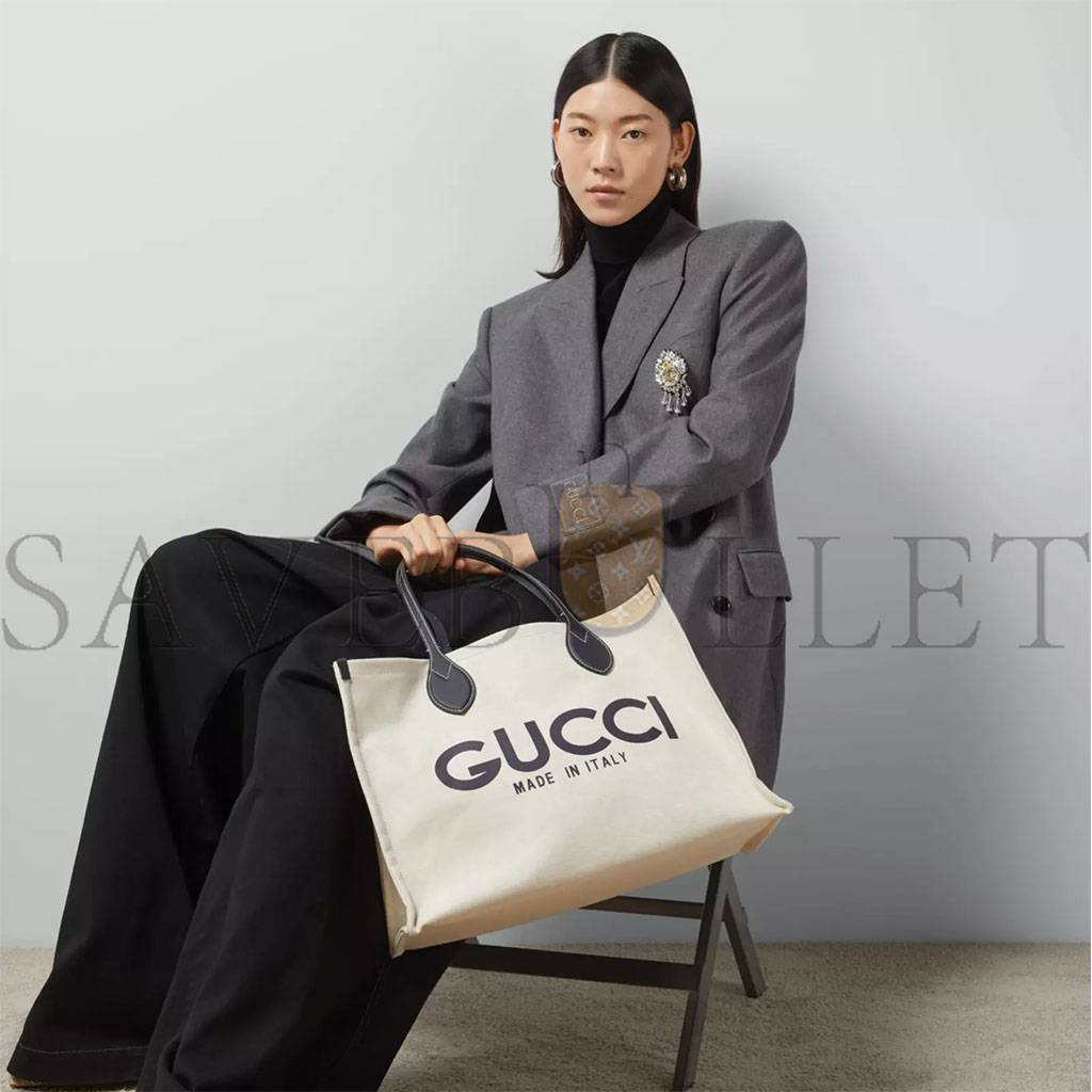GUCCI PRINT TOTE BAG NEW BEIGE CANVAS BLACK 772176 (41*29*18cm)